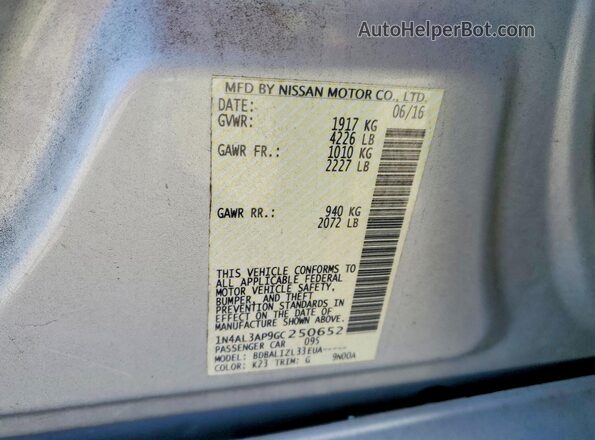 1N4AL3AP9GC250652 2016 NISSAN ALTIMA Silver Вид підкапотного простору