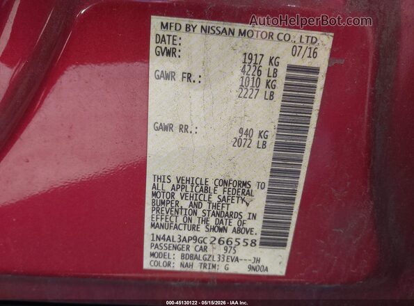 1N4AL3AP9GC266558 2016 NISSAN ALTIMA Red Vista del compartimento del motor