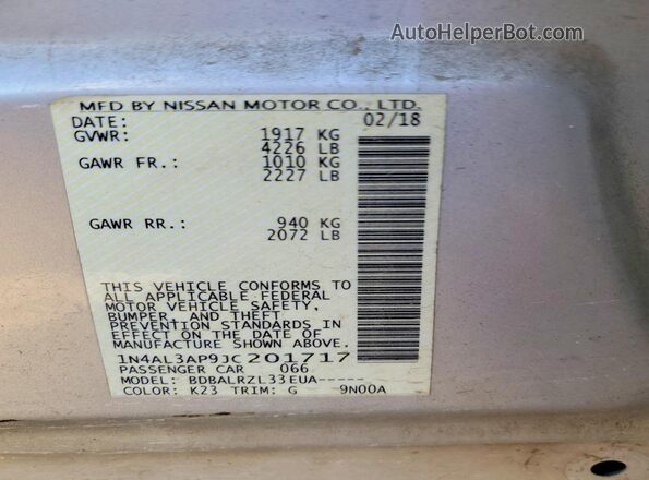 1N4AL3AP9JC201717 2018 NISSAN ALTIMA Silver Engine compartment view