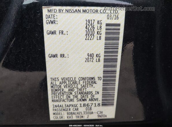 1N4AL3APXGC186718 2016 NISSAN ALTIMA Black Widok komory silnika