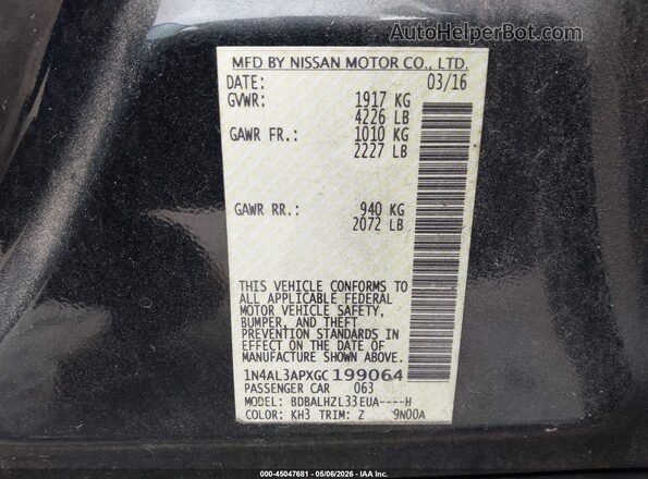 1N4AL3APXGC199064 2016 NISSAN ALTIMA Black ძრავის განყოფილების ხედი