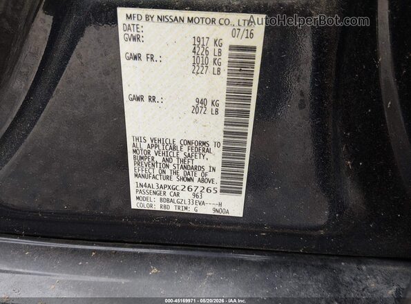 1N4AL3APXGC267265 2016 NISSAN ALTIMA Blue Vista del compartimento del motor