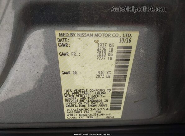 1N4AL3APXHC145054 2017 NISSAN ALTIMA Серый Вид подкапотного пространства