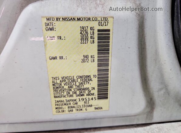 1N4AL3APXHC195145 2017 NISSAN ALTIMA White Widok komory silnika