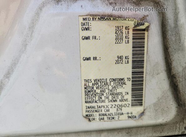 1N4AL3APXJC220602 2018 NISSAN ALTIMA White Вид підкапотного простору