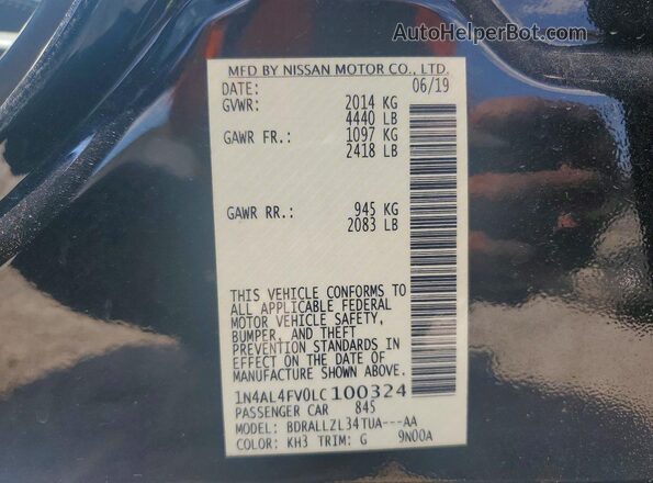 1N4AL4FV0LC100324 2020 NISSAN ALTIMA Black Вид наклейки з VIN-кодом
