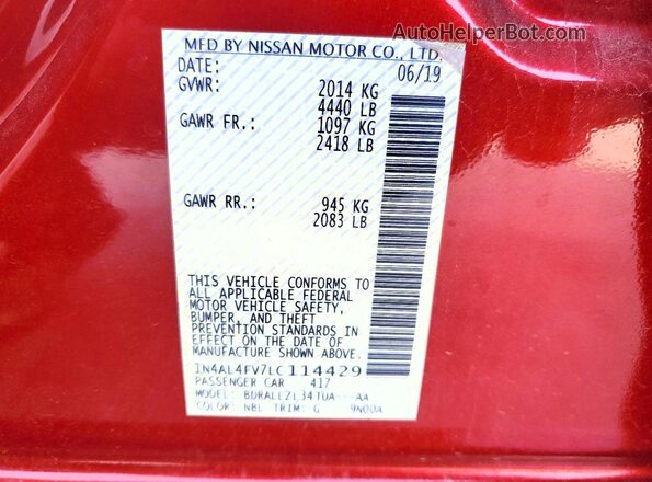1N4AL4FV7LC114429 2020 NISSAN ALTIMA Red Widok komory silnika