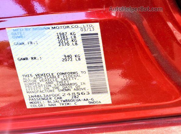 1N4BL3AP0DC248563 2019 NISSAN ALTIMA Red ძრავის განყოფილების ხედი