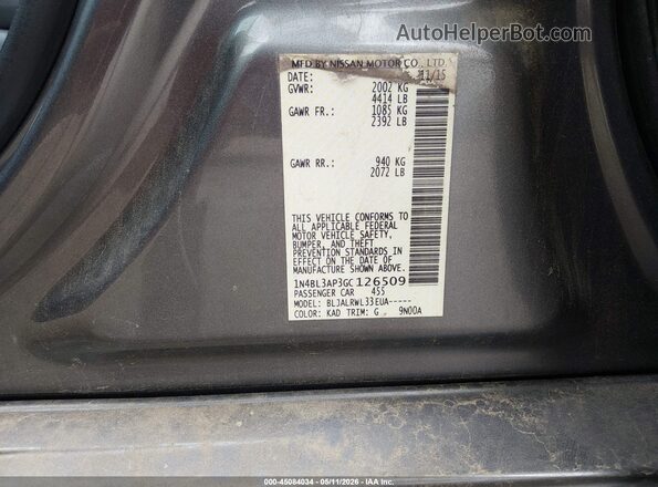 1N4BL3AP3GC126509 2016 NISSAN ALTIMA Серый Вид подкапотного пространства