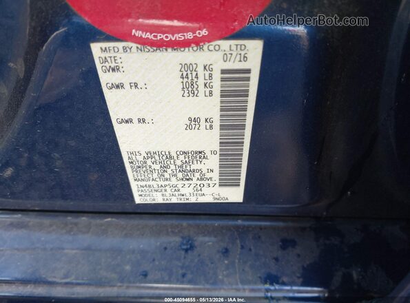 1N4BL3AP5GC272037 2016 NISSAN ALTIMA Blue Engine compartment view