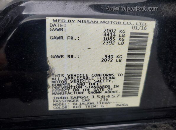 1N4BL3AP6GC156457 2016 NISSAN ALTIMA Black Вид підкапотного простору