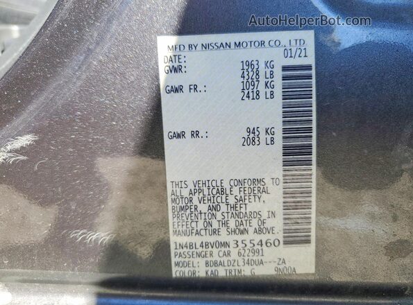 1N4BL4BV0MN355460 2021 NISSAN ALTIMA Gray Vista de la etiqueta del VIN