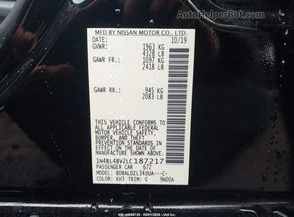 1N4BL4BV2LC187217 2020 NISSAN ALTIMA Black Vista del compartimento del motor