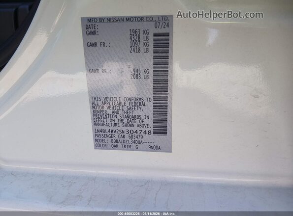 1N4BL4BV2SN304748 2025 NISSAN ALTIMA White Շարժիչի բաժամունքի տեսք