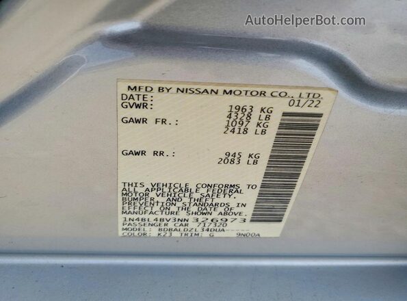 1N4BL4BV3NN326973 2022 NISSAN ALTIMA Silver Շարժիչի բաժամունքի տեսք