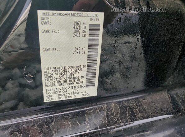 1N4BL4BV4KC238666 2019 NISSAN ALTIMA Черный Вид подкапотного пространства