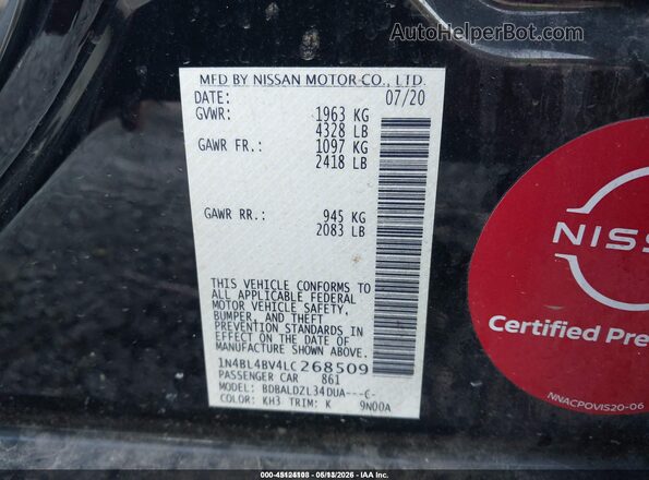 1N4BL4BV4LC268509 2020 NISSAN ALTIMA Черный Вид подкапотного пространства
