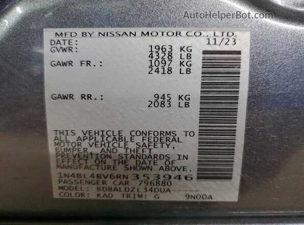 1N4BL4BV6RN353946 2024 NISSAN ALTIMA Gray Вид підкапотного простору
