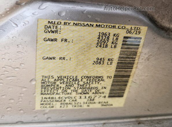 1N4BL4CV0LC116774 2020 NISSAN ALTIMA Серебряный Вид наклейки с VIN-кодом