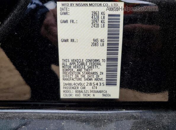 1N4BL4CV0LC285435 2020 NISSAN ALTIMA Черный Вид подкапотного пространства