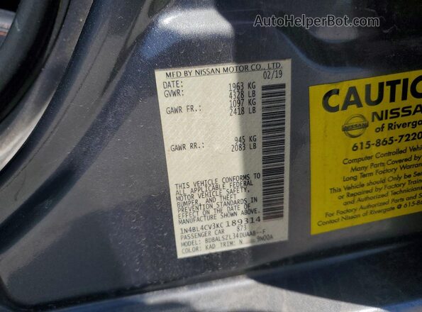 1N4BL4CV3KC189314 2019 NISSAN ALTIMA Серый Вид подкапотного пространства