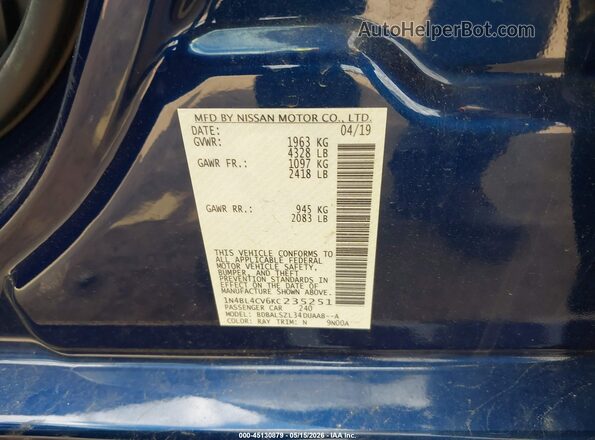 1N4BL4CV6KC235251 2019 NISSAN ALTIMA Blue Vista del compartimento del motor