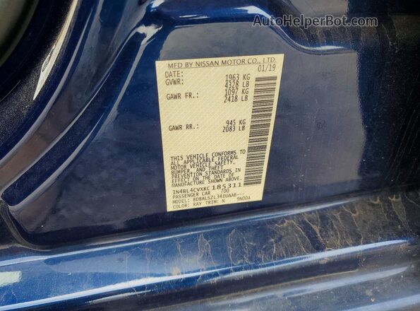 1N4BL4CVXKC185311 2019 NISSAN ALTIMA Синий Вид подкапотного пространства