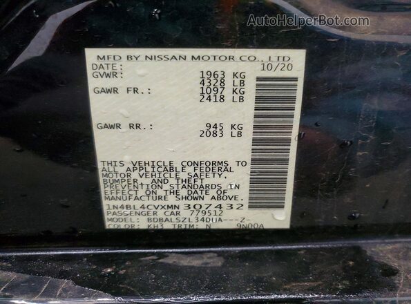 1N4BL4CVXMN307432 2021 NISSAN ALTIMA Черный Вид подкапотного пространства