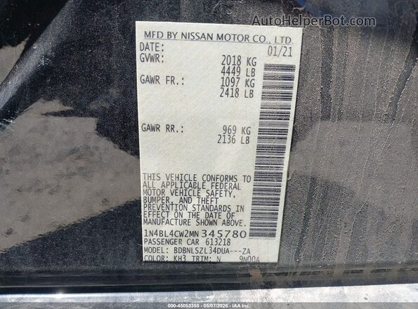 1N4BL4CW2MN345780 2021 NISSAN ALTIMA Black Շարժիչի բաժամունքի տեսք