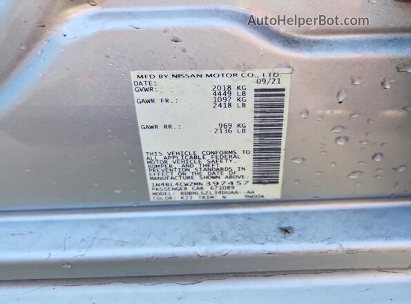 1N4BL4CW2MN397457 2021 NISSAN ALTIMA Silver Widok naklejki z numerem VIN