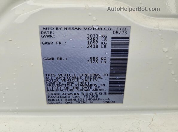 1N4BL4CW5RN310593 2024 NISSAN ALTIMA White Vista del compartimento del motor