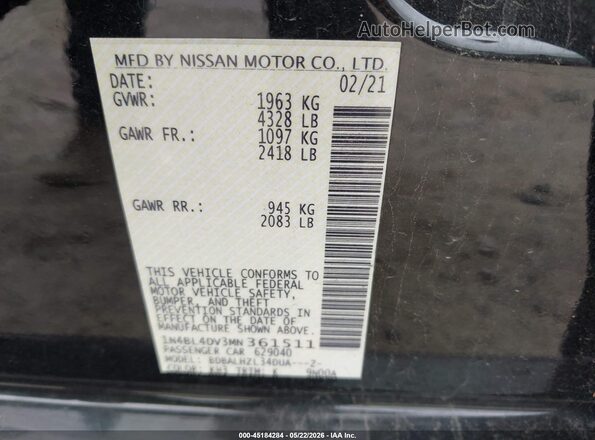 1N4BL4DV3MN361511 2021 NISSAN ALTIMA Черный Вид подкапотного пространства