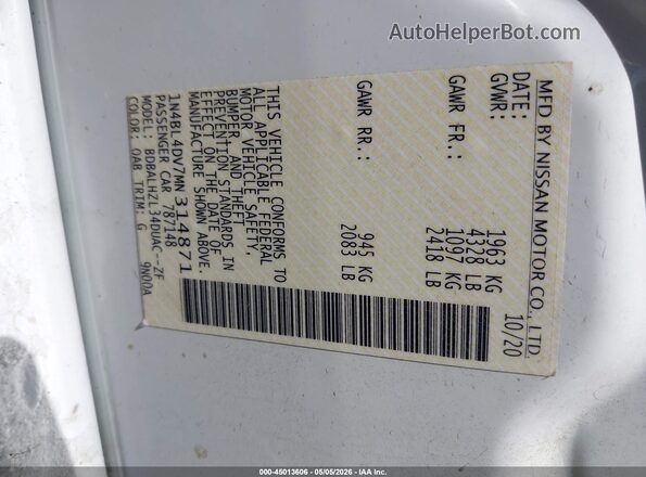 1N4BL4DV7MN314871 2021 NISSAN ALTIMA Белый Вид подкапотного пространства