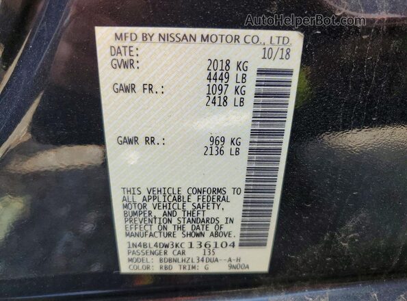 1N4BL4DW3KC136104 2019 NISSAN ALTIMA Серый Вид подкапотного пространства