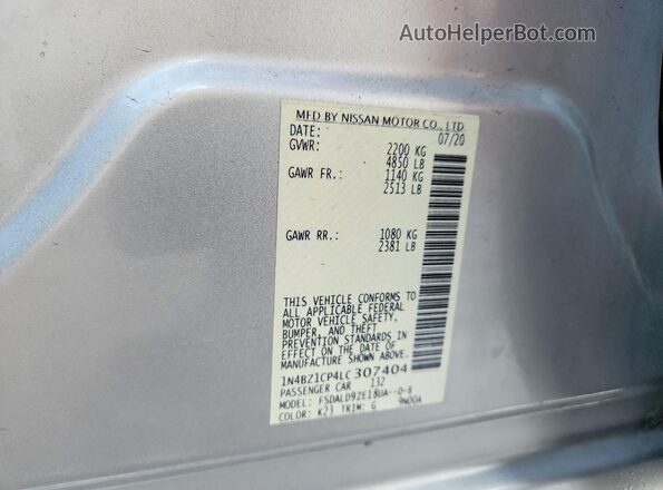 1N4BZ1CP4LC307404 2020 NISSAN LEAF Silver Vista de la etiqueta del VIN