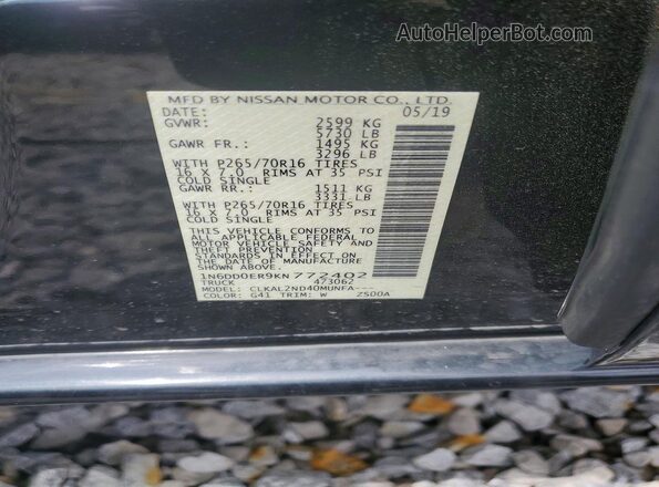 1N6DD0ER9KN772402 2019 NISSAN FRONTIER Black Вид підкапотного простору