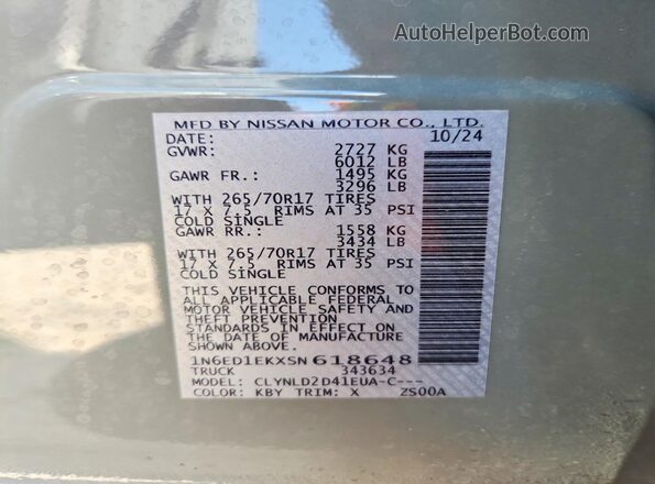 1N6ED1EKXSN618648 2025 NISSAN FRONTIER Серый Вид наклейки с VIN-кодом