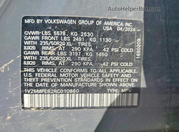1V25MPE82RC010850 2024 VOLKSWAGEN ID.4 Charcoal 360 interior view