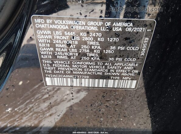 1V2AC2CA8MC237799 2021 VOLKSWAGEN ATLAS Черный Вид подкапотного пространства
