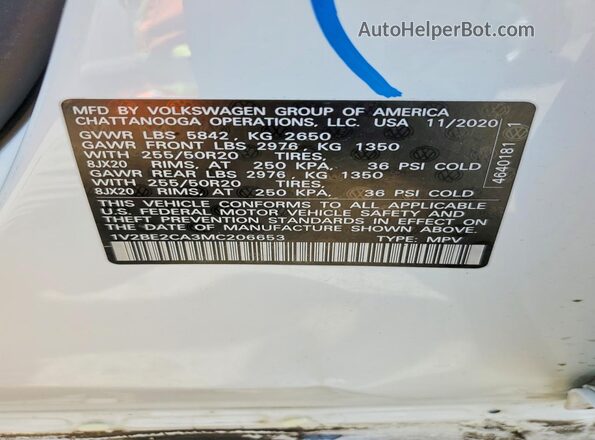 1V2BE2CA3MC206653 2021 VOLKSWAGEN ATLAS White 360 interior view