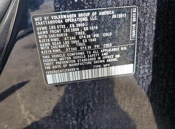 1V2CR2CA7JC505616 2018 VOLKSWAGEN ATLAS Black Widok naklejki z numerem VIN
