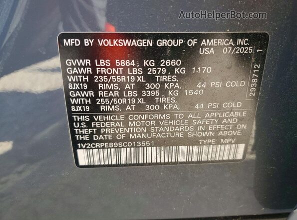 1V2CRPE89SC013551 2025 VOLKSWAGEN ID.4 Серый Панорамный вид салона 360°