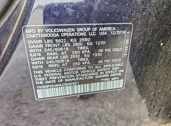 1V2DP2CA0LC500321 2020 VOLKSWAGEN ATLAS Black VIN կոդի պիտակի տեսք
