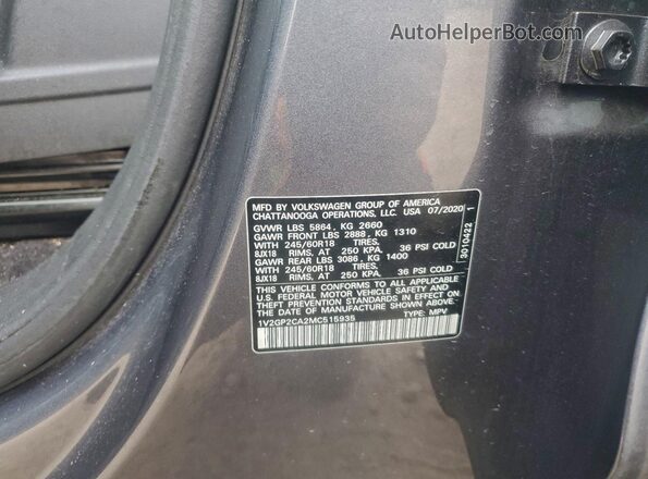 1V2GP2CA2MC515935 2021 VOLKSWAGEN ATLAS Charcoal Vista de la etiqueta del VIN