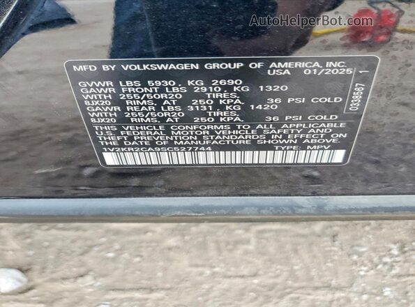 1V2KR2CA9SC527744 2025 VOLKSWAGEN ATLAS Черный Вид наклейки с VIN-кодом
