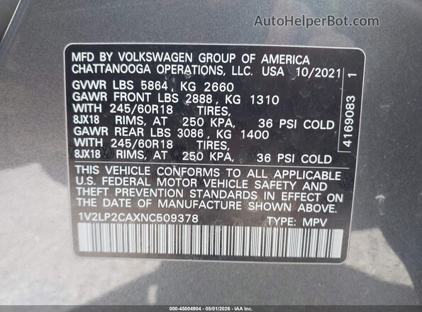 1V2LP2CAXNC509378 2022 VOLKSWAGEN ATLAS Серый Вид подкапотного пространства