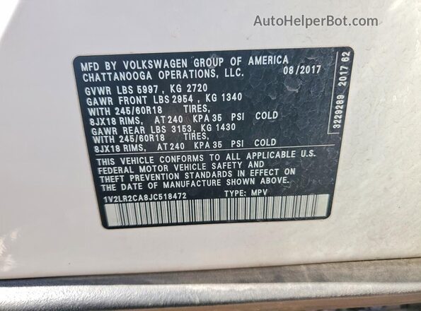 1V2LR2CA8JC518472 2018 VOLKSWAGEN ATLAS White Widok komory silnika
