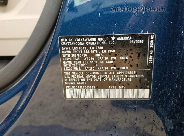 1V2LR2CA8LC503683 2020 VOLKSWAGEN ATLAS Синий Вид подкапотного пространства