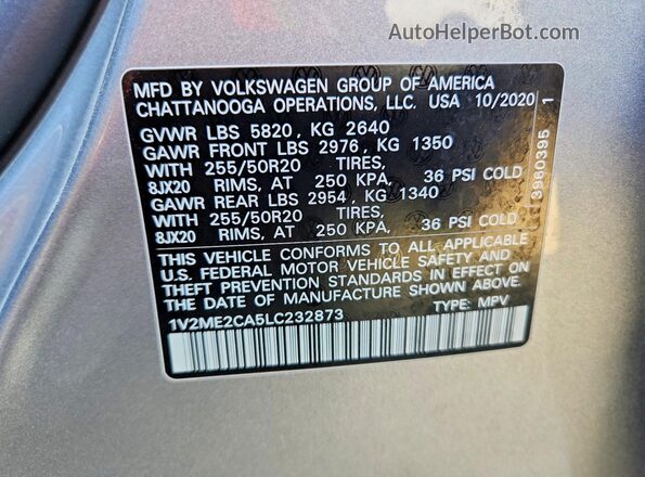 1V2ME2CA5LC232873 2020 VOLKSWAGEN ATLAS Silver Widok wnętrza 360 stopni