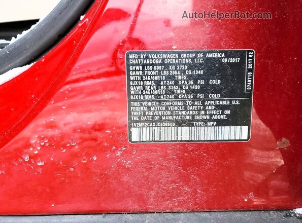 1V2MR2CAXJC526500 2018 VOLKSWAGEN ATLAS Красный Вид наклейки с VIN-кодом
